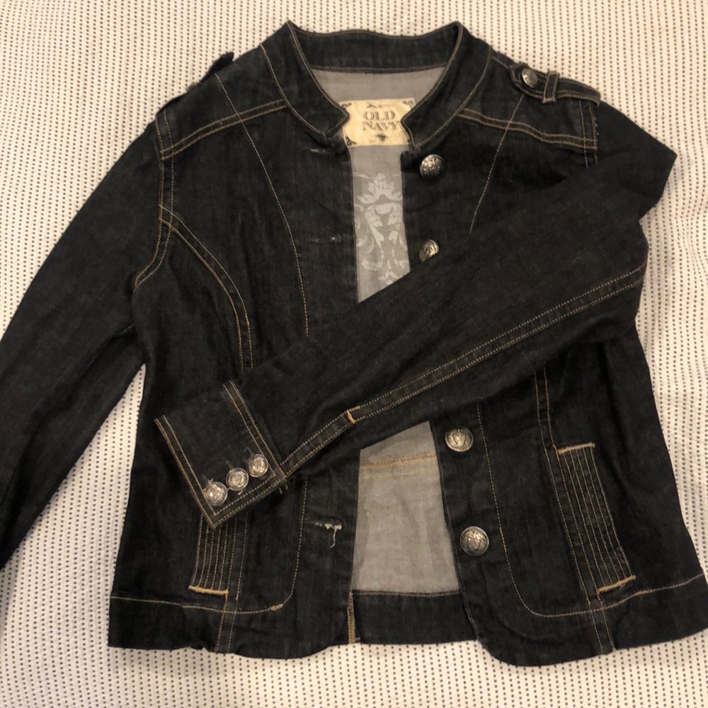 Military style denim jacket